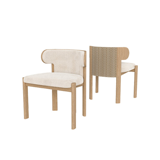 Liman Dining Chair Half Back Natural Beige with Weaving Purun Herringbone