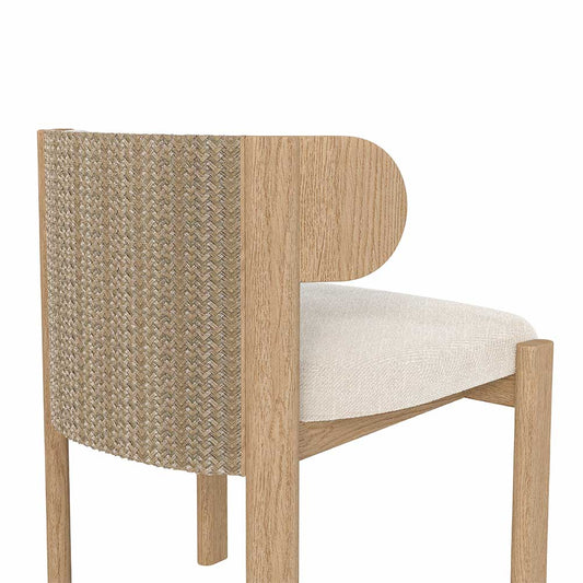 Liman Dining Chair Half Back Natural Beige with Weaving Purun Herringbone