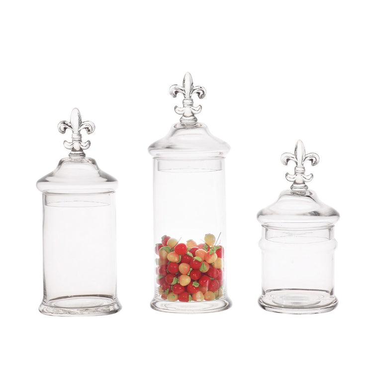 Lumikasa Glass Jar with Fleur De Lis Top Medium