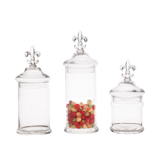 Lumikasa Glass Jar with Fleur De Lis Top Medium