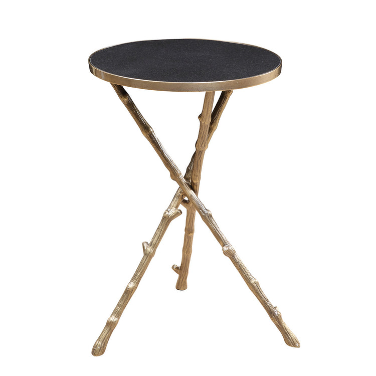 Lumikasa Distressed Gold Metal Side Table W/ Black Granite Top